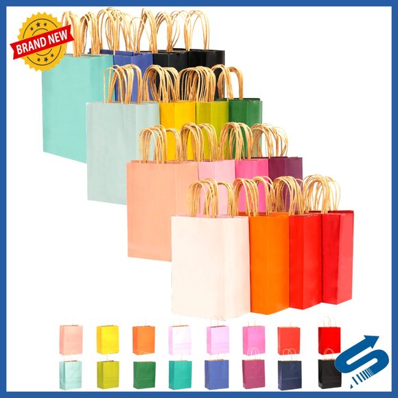 Small Paper Gift Bags with Handles Bulk Pack for Parties and Events